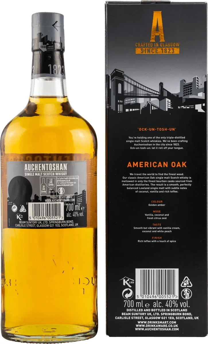 Auchentoshan Umverpackung und Flasche  Rueckseite